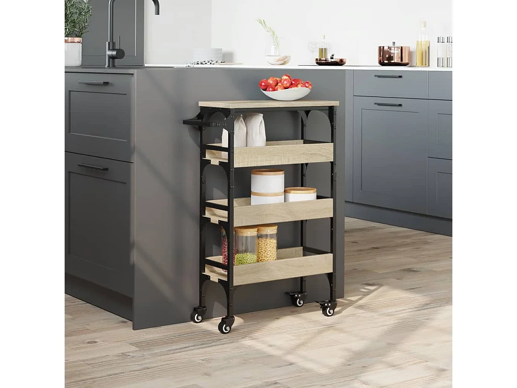 Chariot de cuisine chêne sonoma 53x20x76 cm bois d'ingénierie