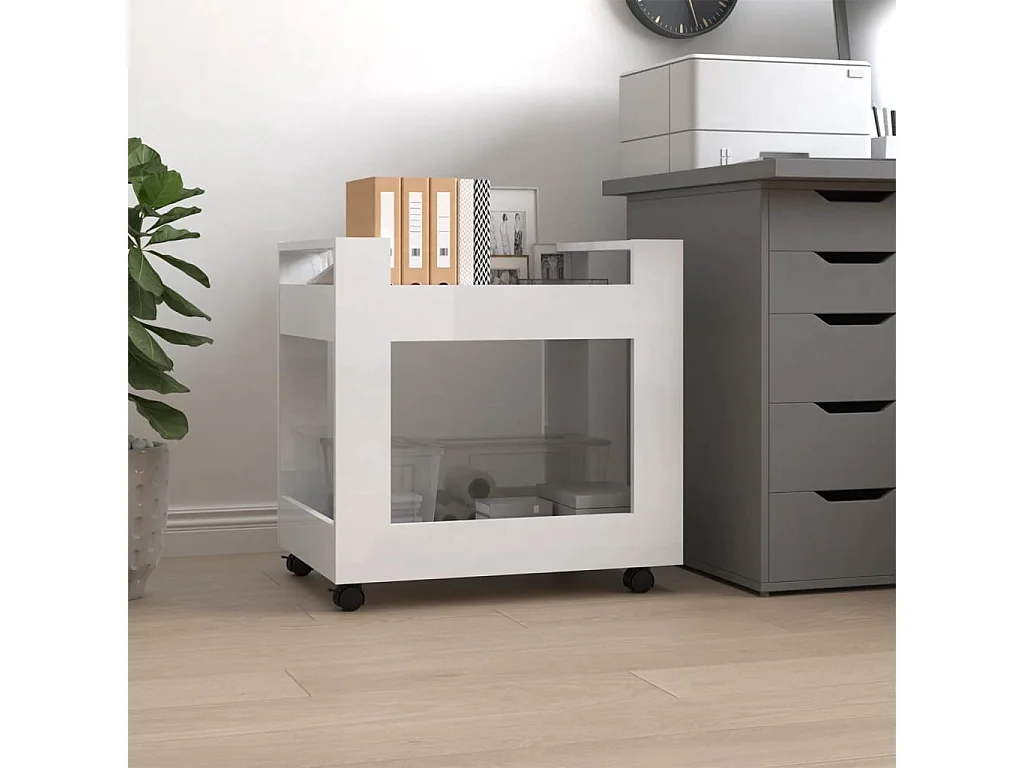 Chariot de bureau Blanc brillant 60x45x60 cm Bois d'ingénierie