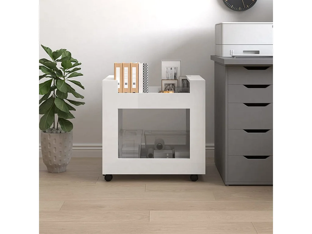 Chariot de bureau Blanc brillant 60x45x60 cm Bois d'ingénierie