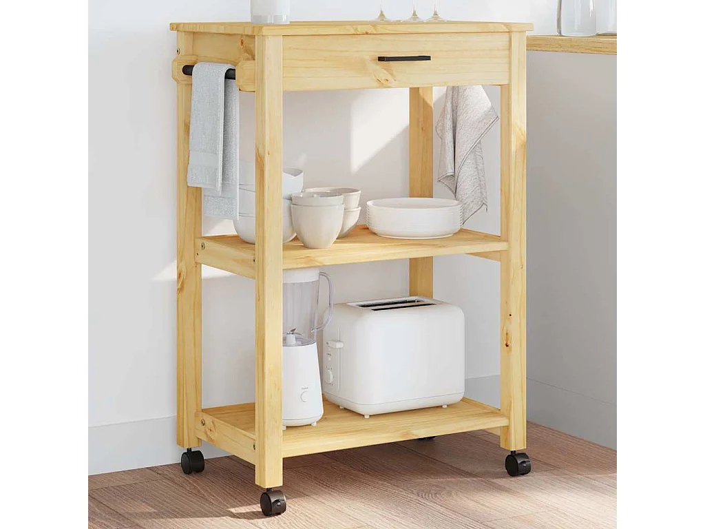 Carrello da Cucina MONZA 60x40x88,5 cm in Legno Massello di Pino