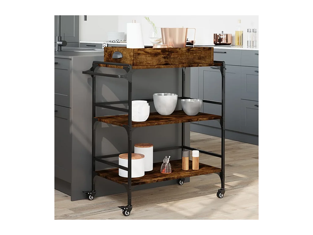 Chariot de cuisine chêne fumé 81,5x41x92,5 cm bois d'ingénierie