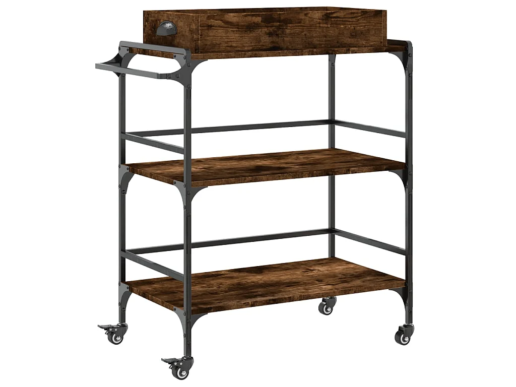 Chariot de cuisine chêne fumé 81,5x41x92,5 cm bois d'ingénierie