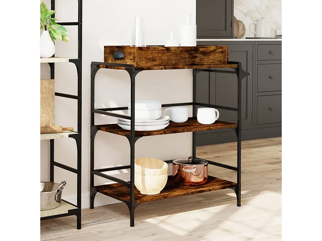 Chariot de cuisine chêne fumé 81,5x41x92,5 cm bois d'ingénierie