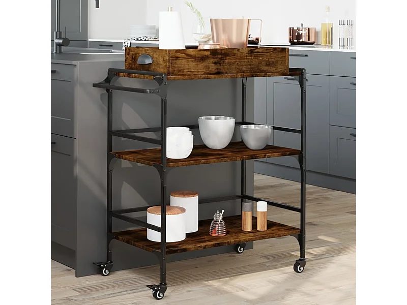 Carrito cocina madera ingeniería roble ahumado 81,5x41x92,5 cm