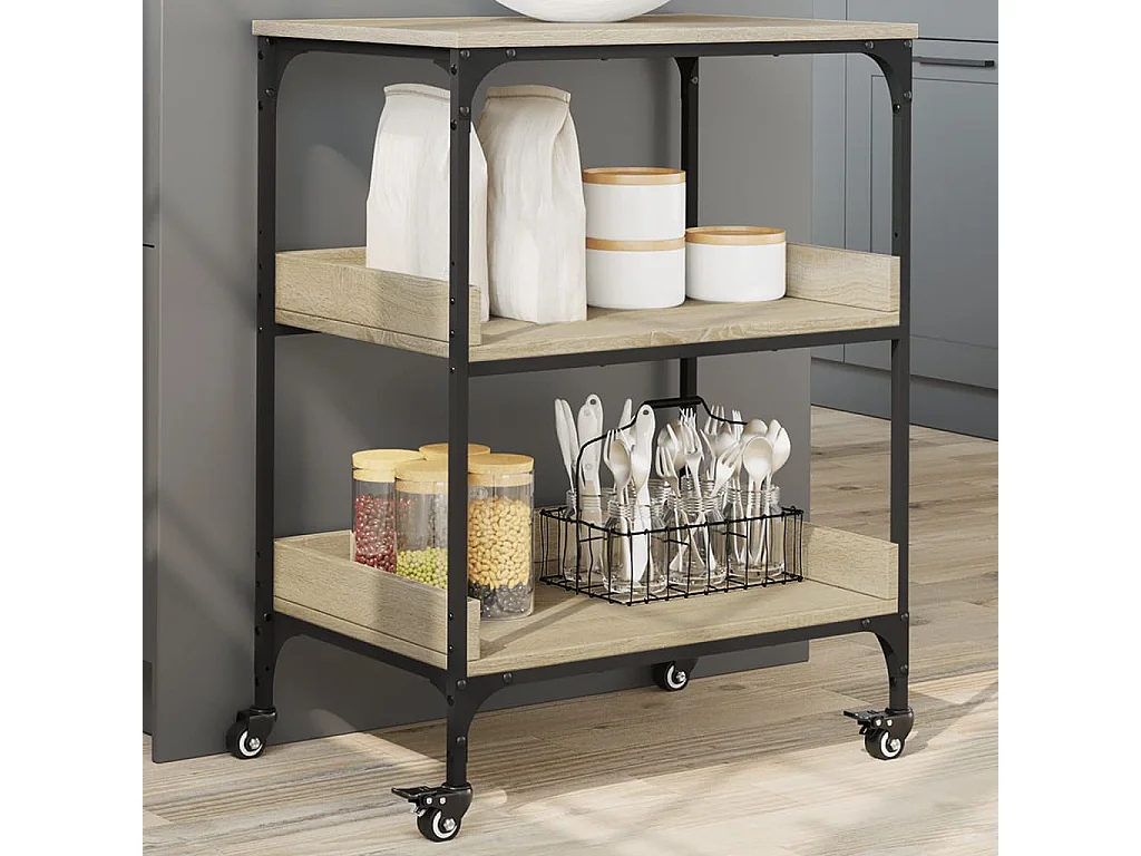 Carrello da Cucina Rovere Sonoma 60x41x80,5cm Legno Multistrato