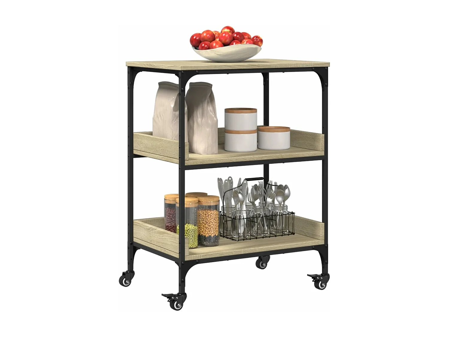 Carrello da Cucina Rovere Sonoma 60x41x80,5cm Legno Multistrato