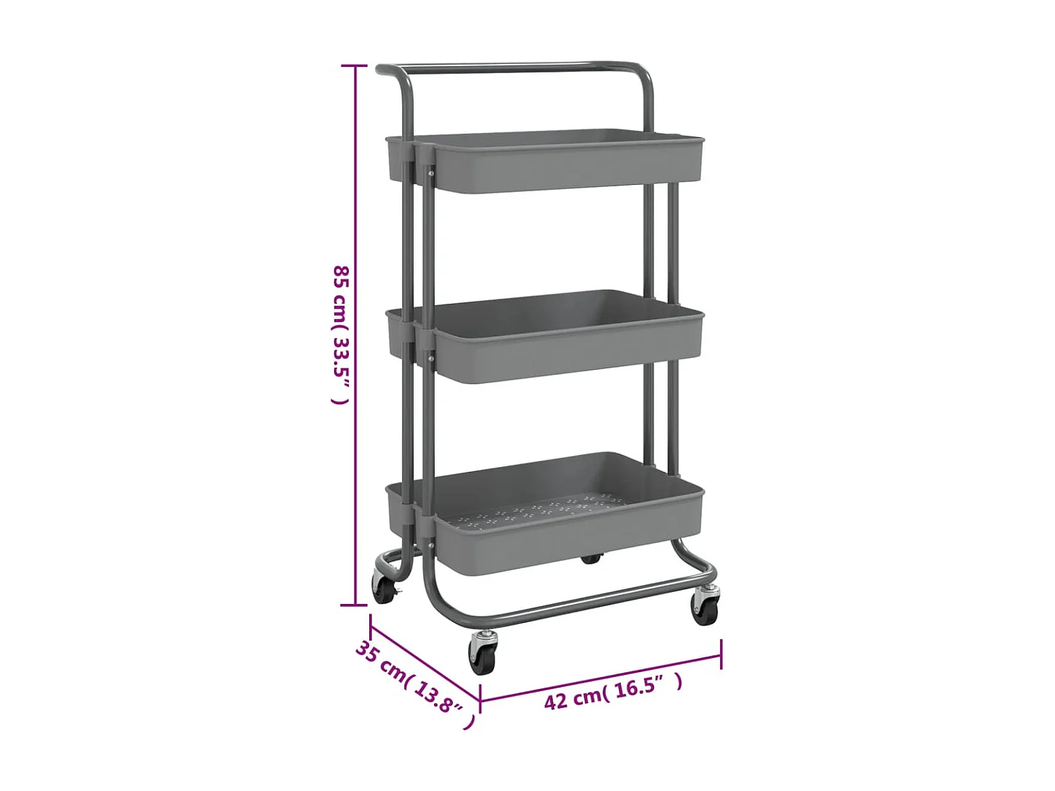Keukentrolley 3-laags 42x35x85 cm ijzer en ABS grijs