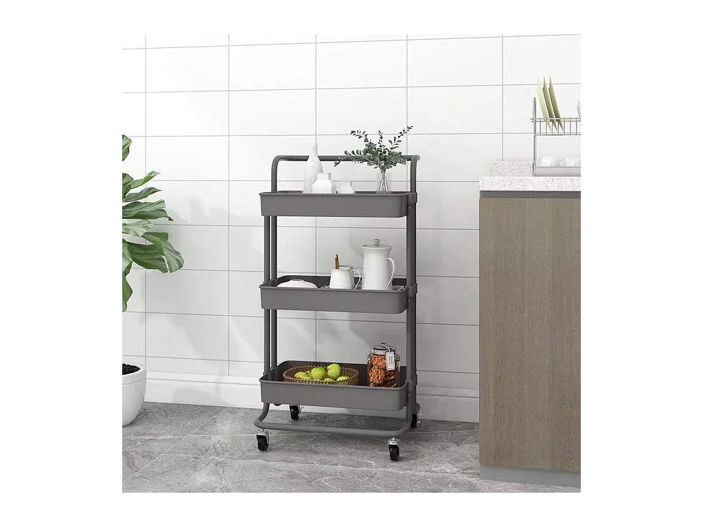 Keukentrolley 3-laags 42x35x85 cm ijzer en ABS grijs