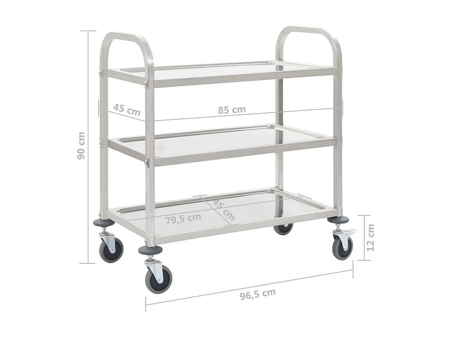 3-Stufiger Servierwagen 96,5 x 55 x 90 cm Edelstahl