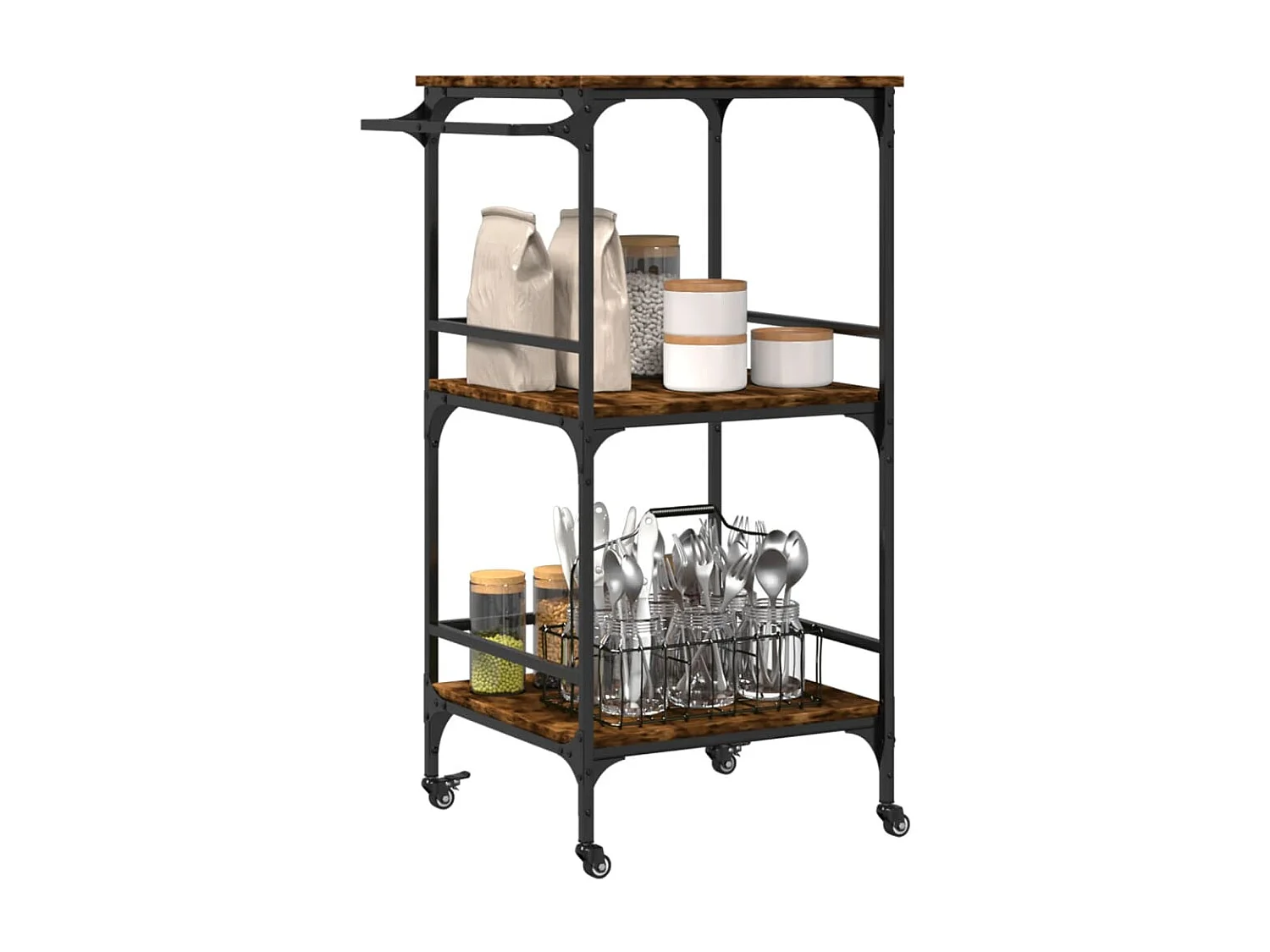 Chariot de cuisine chêne fumé 60,5x50x105 cm bois d'ingénierie