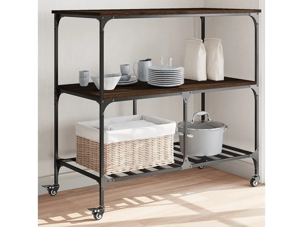 Chariot de cuisine chêne marron 100x50x95 cm bois d'ingénierie