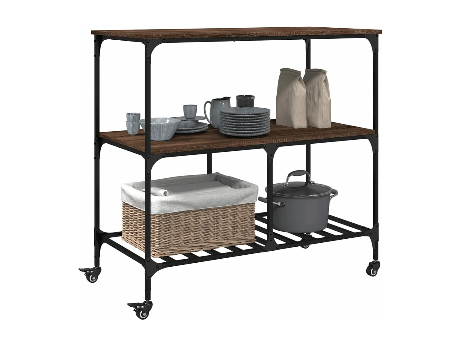 Chariot de cuisine chêne marron 100x50x95 cm bois d'ingénierie