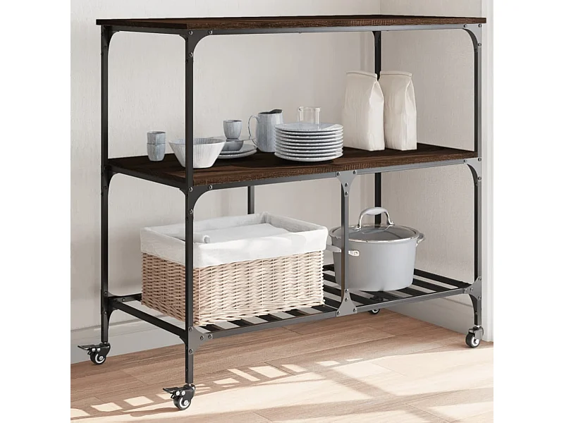 Chariot de cuisine chêne marron 100x50x95 cm bois d'ingénierie