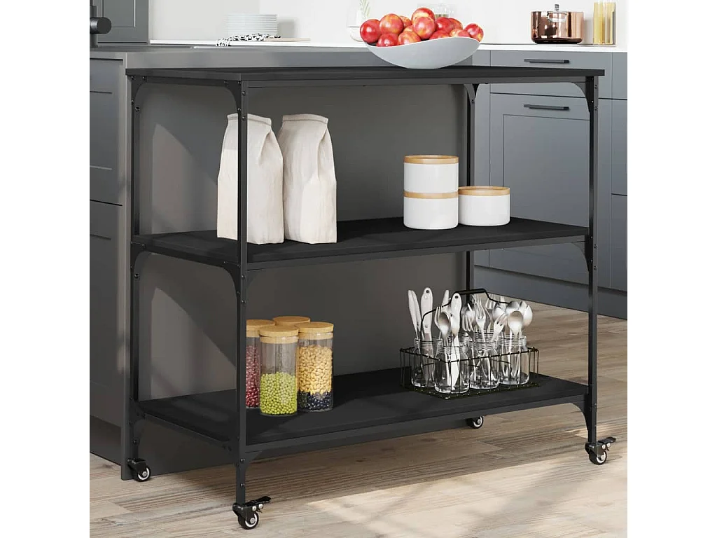 Carrito de cocina madera de ingeniería negro 102x50x95 cm