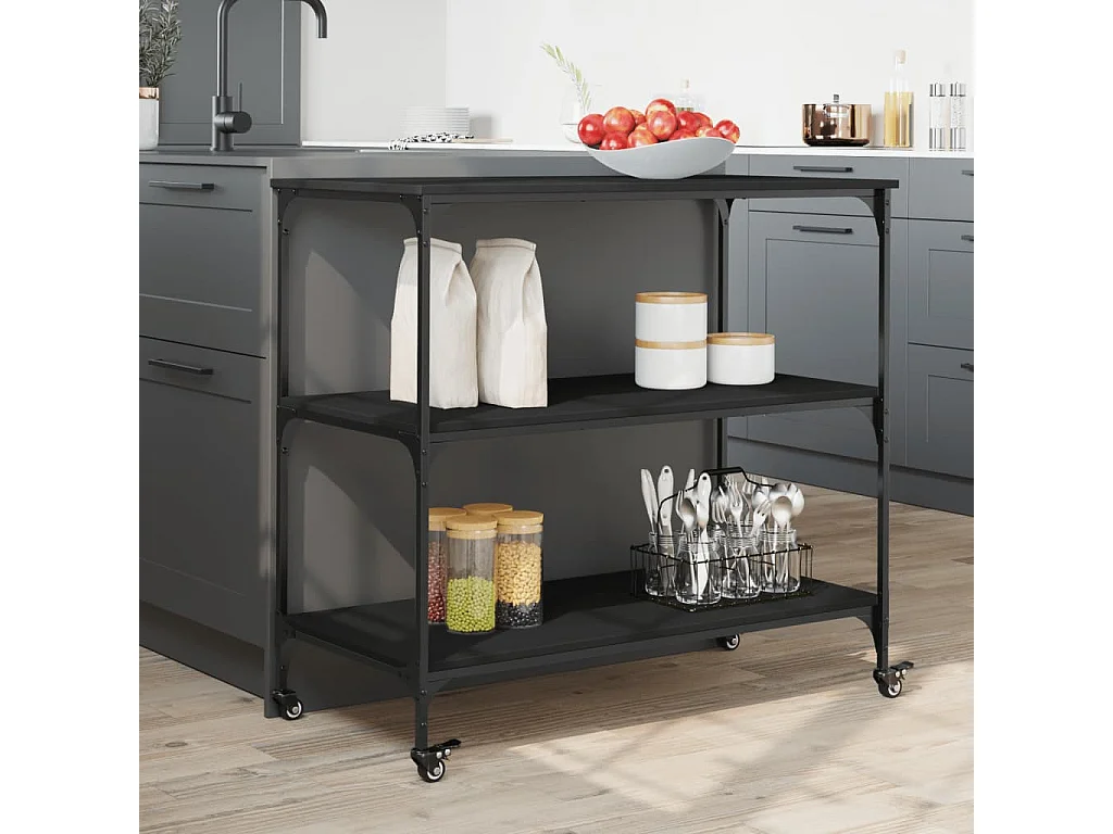 Carrito de cocina madera de ingeniería negro 102x50x95 cm