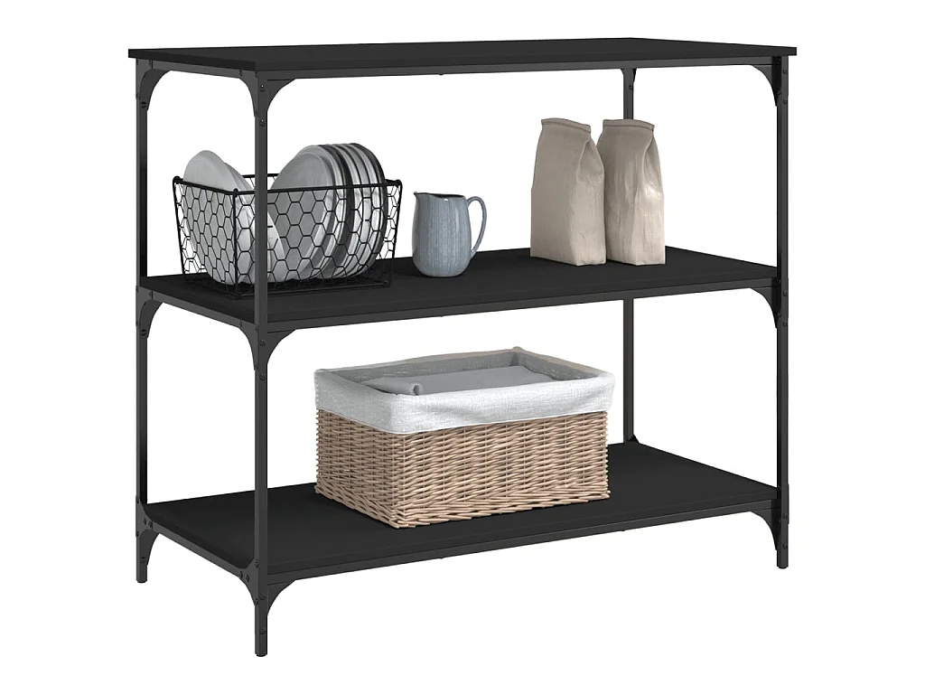 Carrito de cocina madera de ingeniería negro 102x50x95 cm