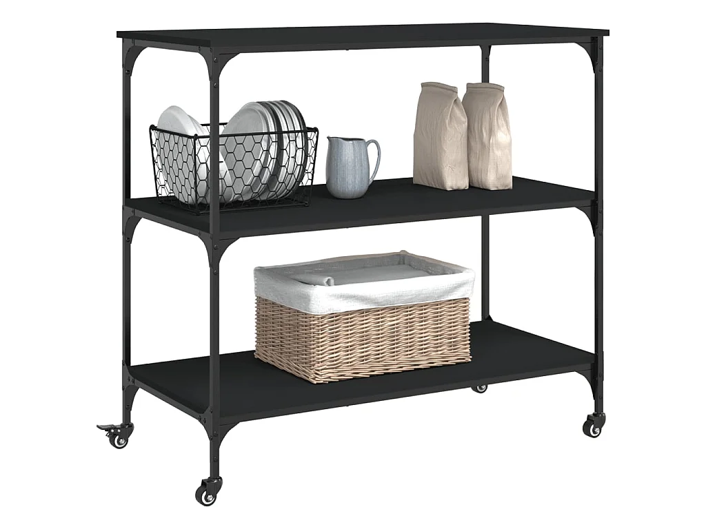 Carrito de cocina madera de ingeniería negro 102x50x95 cm