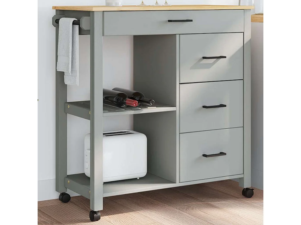 Chariot de cuisine MONZA 84x40x88,5 cm bois massif de pin