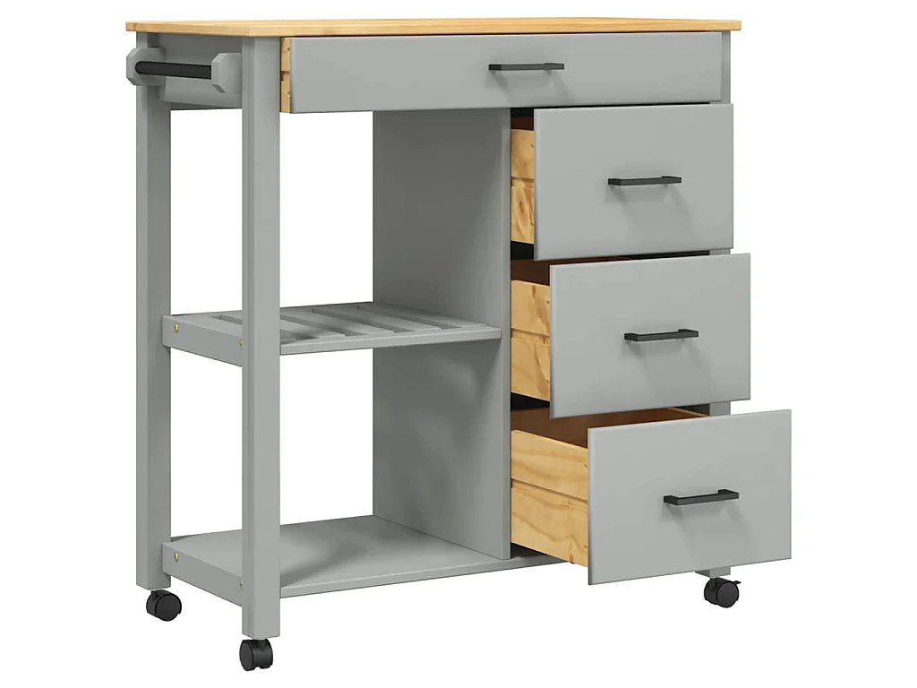 Chariot de cuisine MONZA 84x40x88,5 cm bois massif de pin