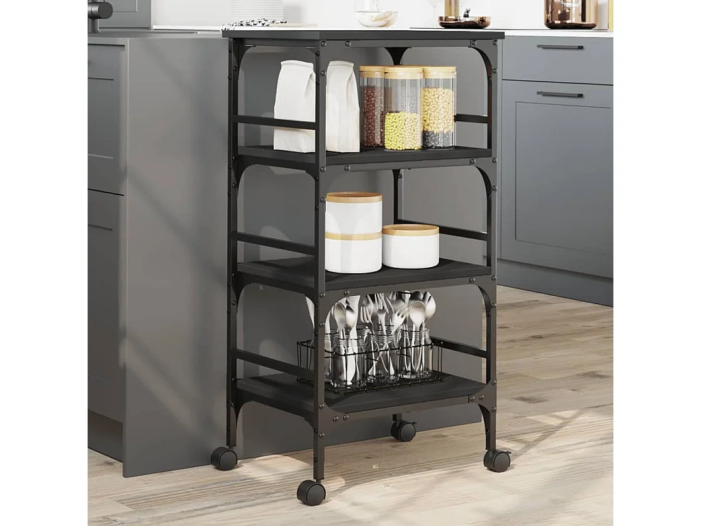 Chariot de cuisine noir 45x35x89,5 cm bois d'ingénierie