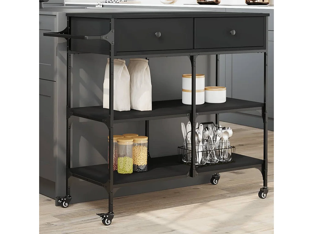 Carrito de cocina de madera de ingeniería negro 105x42x95 cm