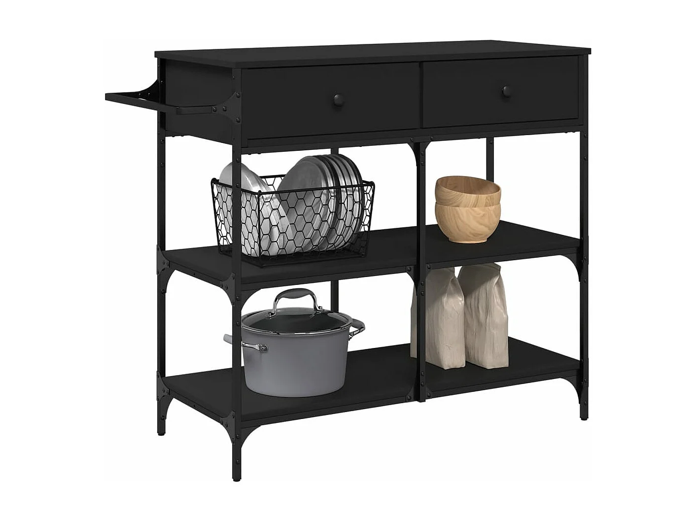 Carrito de cocina de madera de ingeniería negro 105x42x95 cm