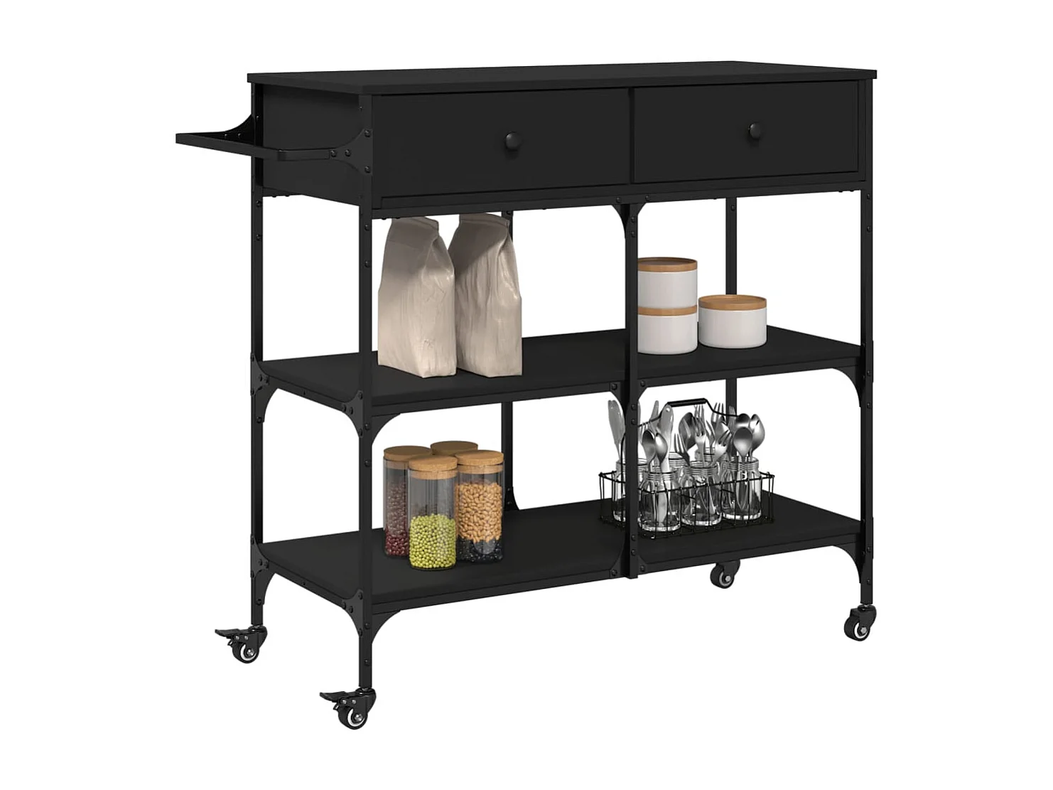 Carrito de cocina de madera de ingeniería negro 105x42x95 cm