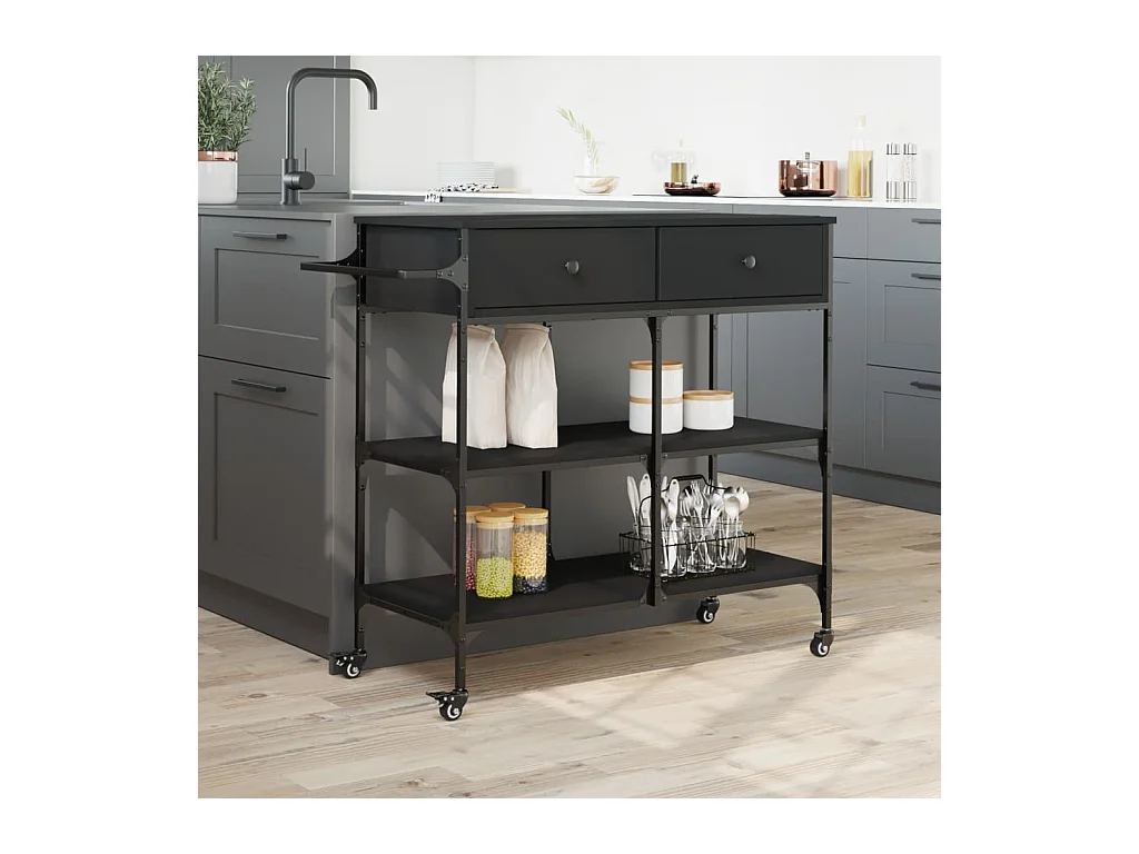 Chariot de cuisine noir 105x42x95 cm bois d'ingénierie