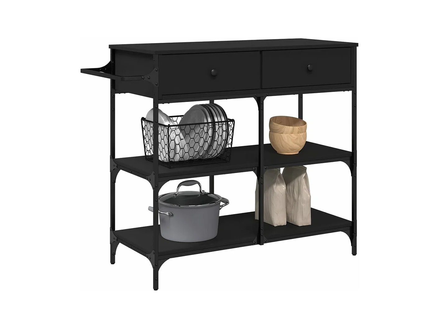 Chariot de cuisine noir 105x42x95 cm bois d'ingénierie