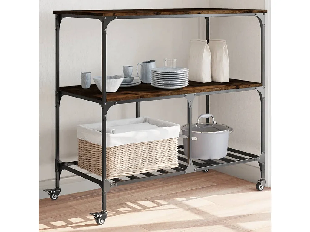 Carrito de cocina madera ingeniería roble ahumado 100x50x95 cm