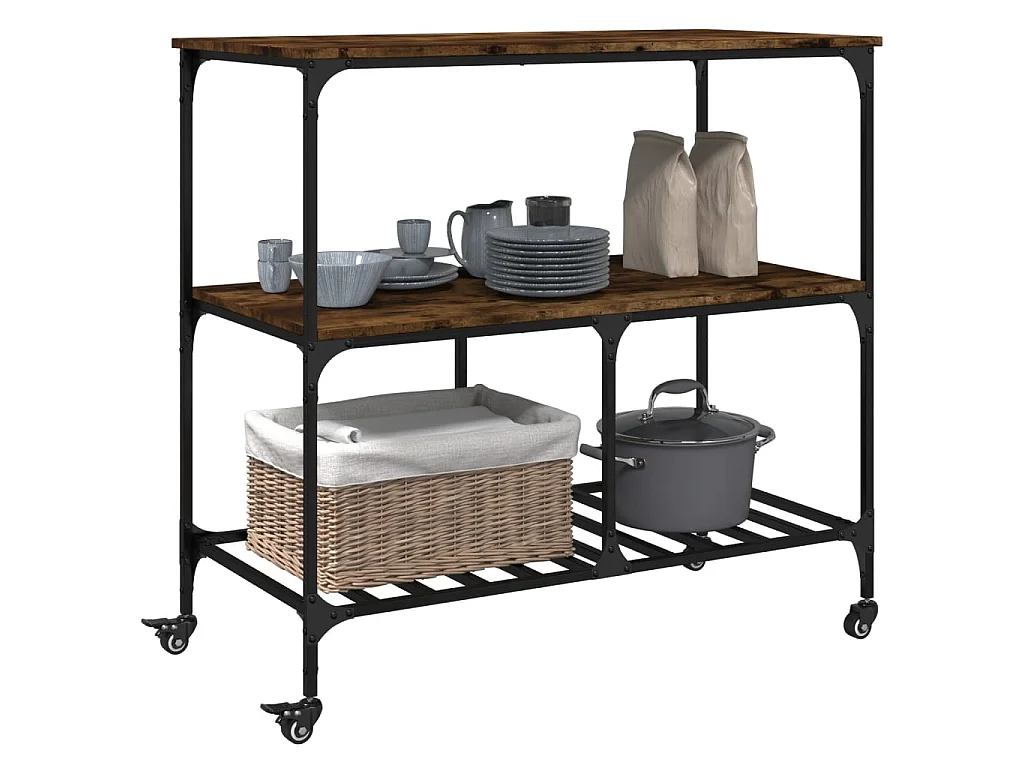 Chariot de cuisine chêne fumé 100x50x95 cm bois d'ingénierie