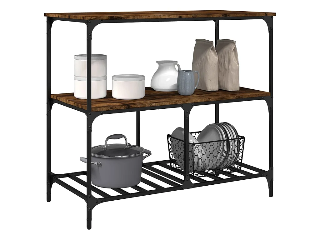 Chariot de cuisine chêne fumé 100x50x95 cm bois d'ingénierie