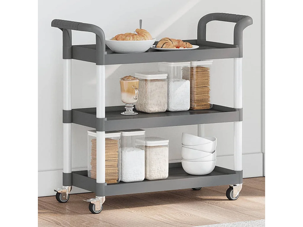 Trolley 3-laags 77x34x72 cm aluminium grijs