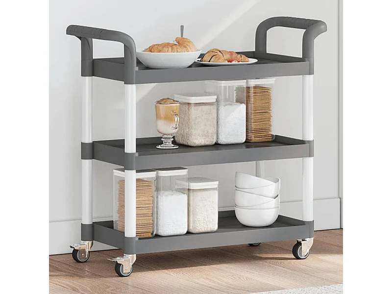Chariot à 3 niveaux gris 77x34x72 cm aluminium