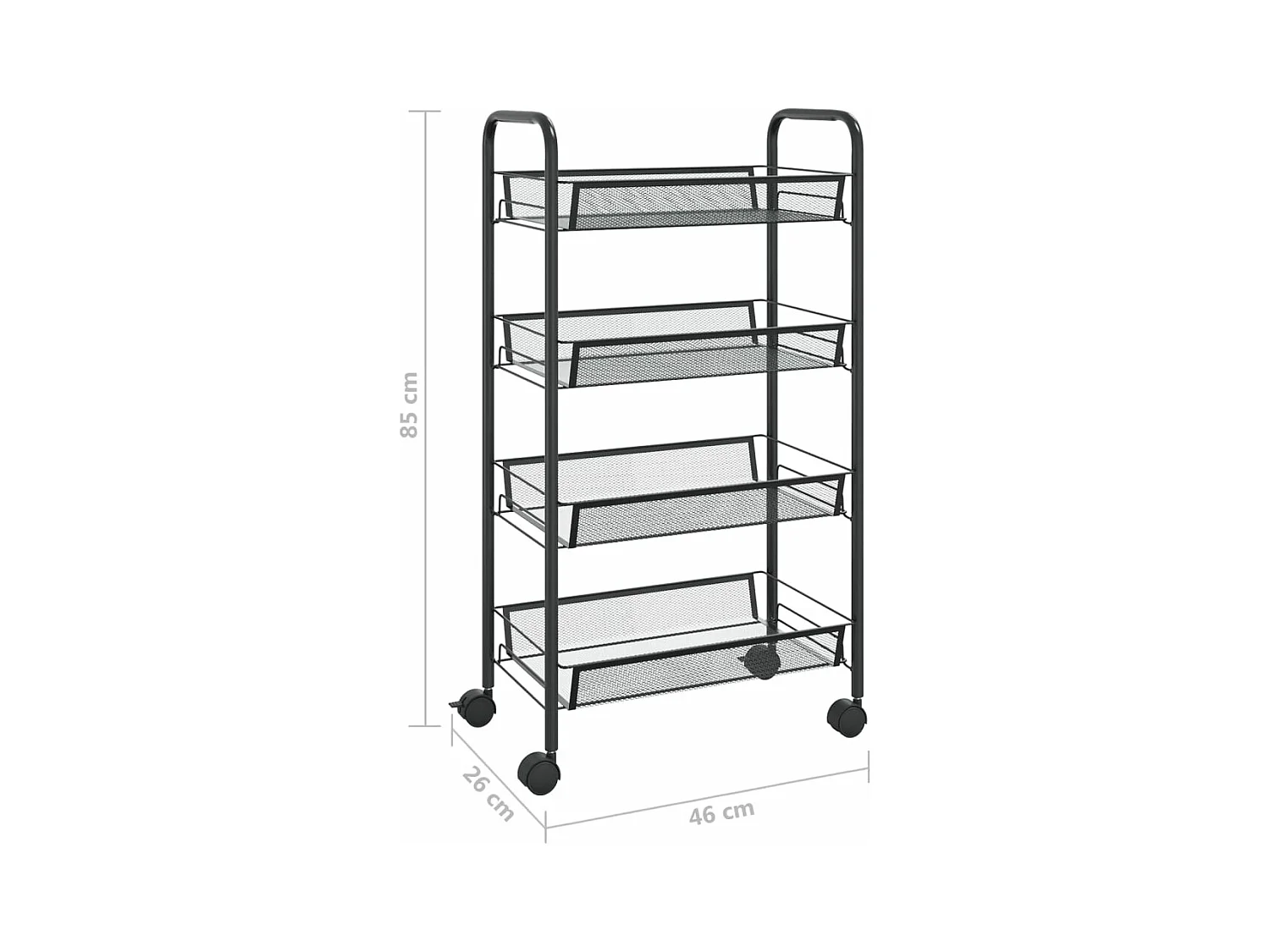 Carrello da Cucina con 4 Ripiani Nero 46x26x64 cm in Ferro