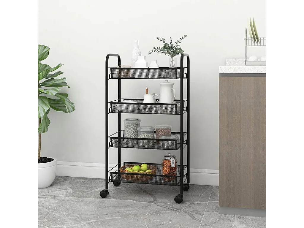 Carrello da Cucina con 4 Ripiani Nero 46x26x64 cm in Ferro
