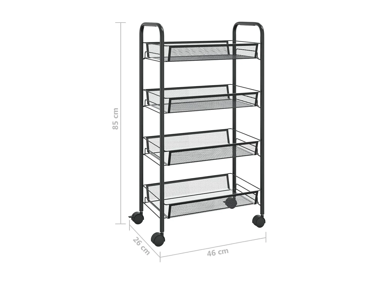 Carrello da Cucina con 4 Ripiani Nero 46x26x64 cm in Ferro
