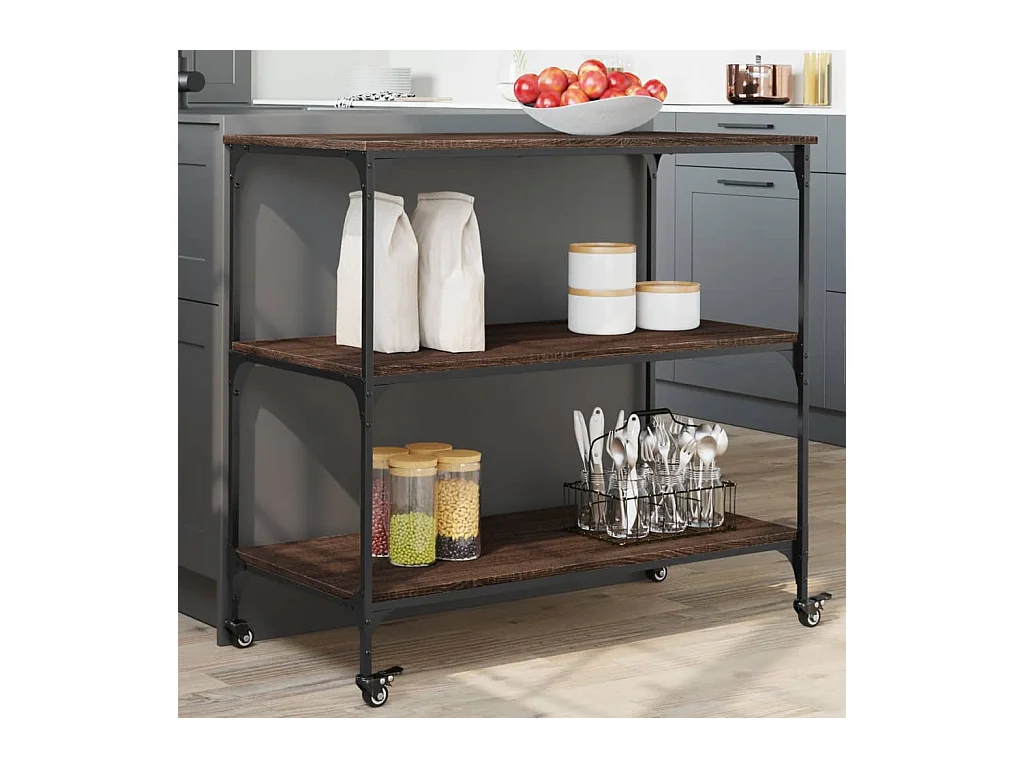 Chariot de cuisine chêne marron 102x50x95 cm bois d'ingénierie