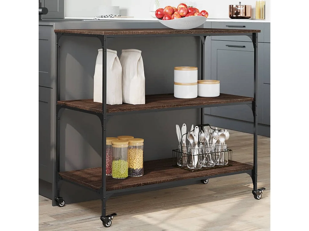 Chariot de cuisine chêne marron 102x50x95 cm bois d'ingénierie