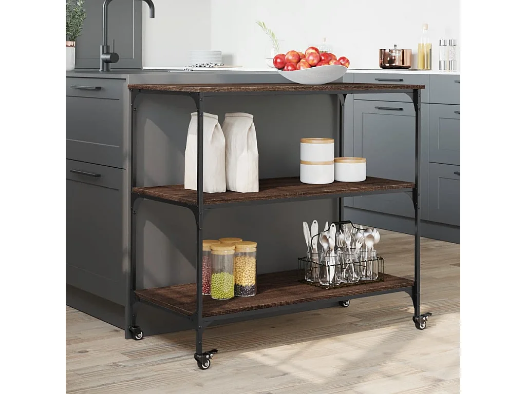 Chariot de cuisine chêne marron 102x50x95 cm bois d'ingénierie