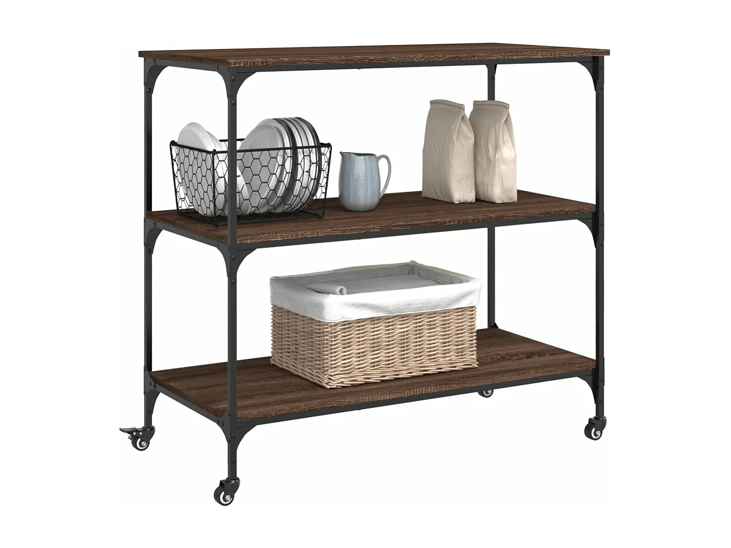 Chariot de cuisine chêne marron 102x50x95 cm bois d'ingénierie