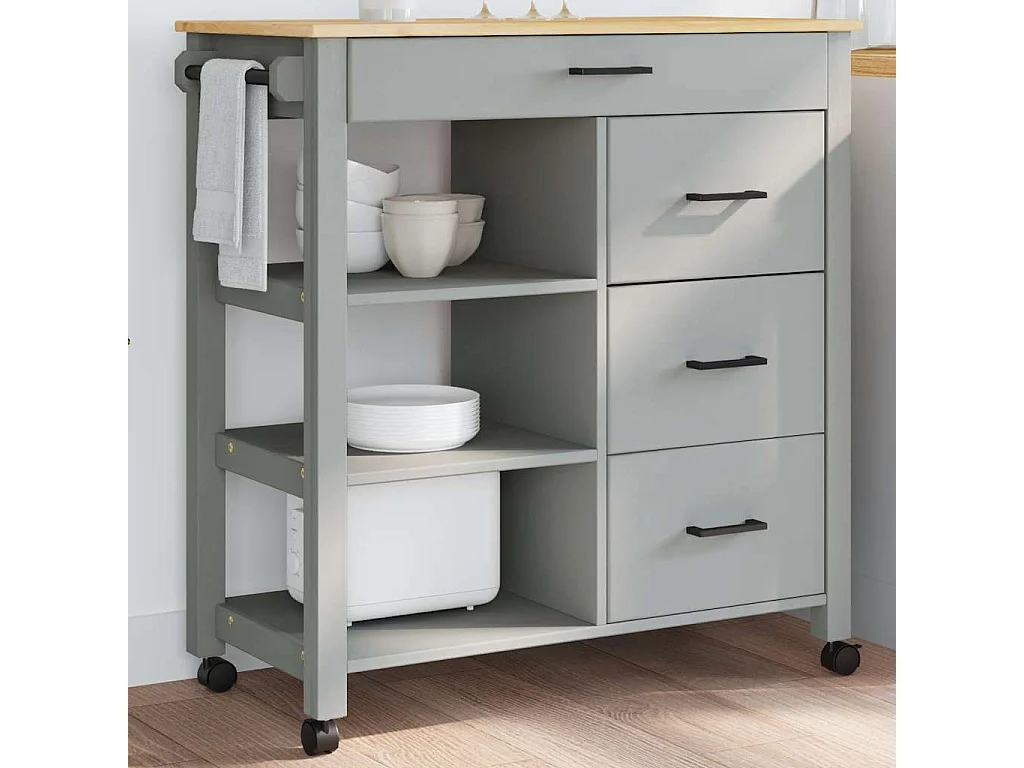 Chariot de cuisine MONZA 84x40x88,5 cm bois massif de pin