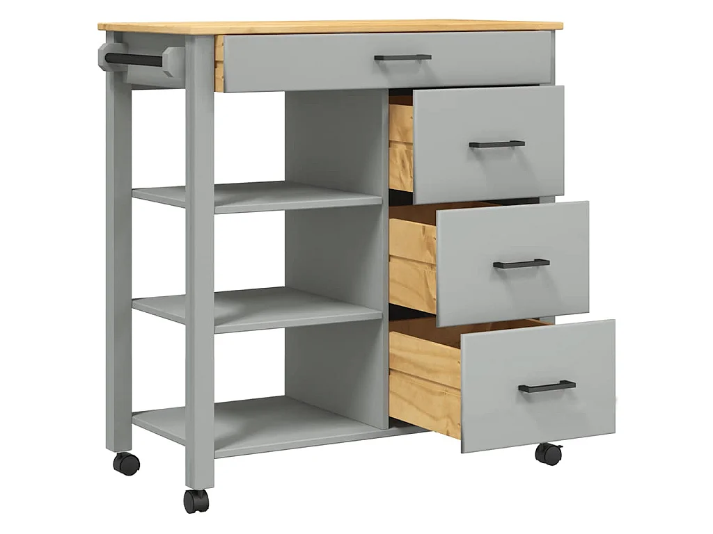 Chariot de cuisine MONZA 84x40x88,5 cm gris bois massif de pin