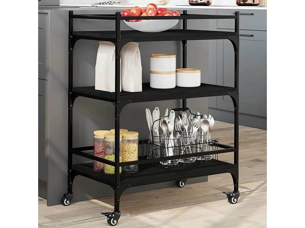 Carrito de cocina de madera de ingeniería negro 65x40x86,5 cm