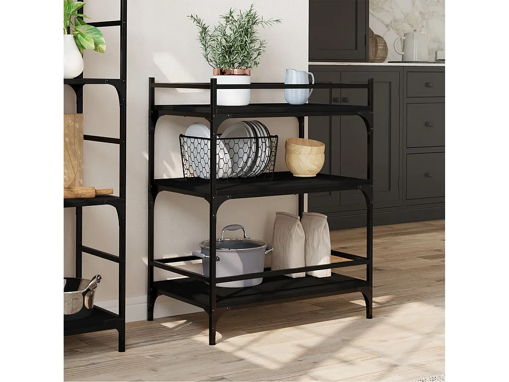 Carrito de cocina de madera de ingeniería negro 65x40x86,5 cm