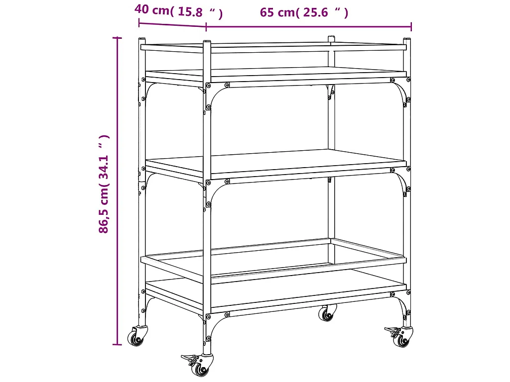 Chariot de cuisine noir 65x40x86,5 cm bois d'ingénierie