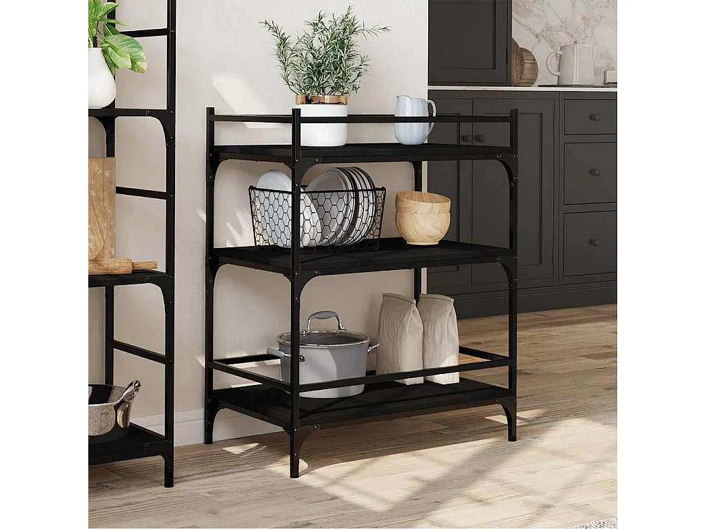 Chariot de cuisine noir 65x40x86,5 cm bois d'ingénierie