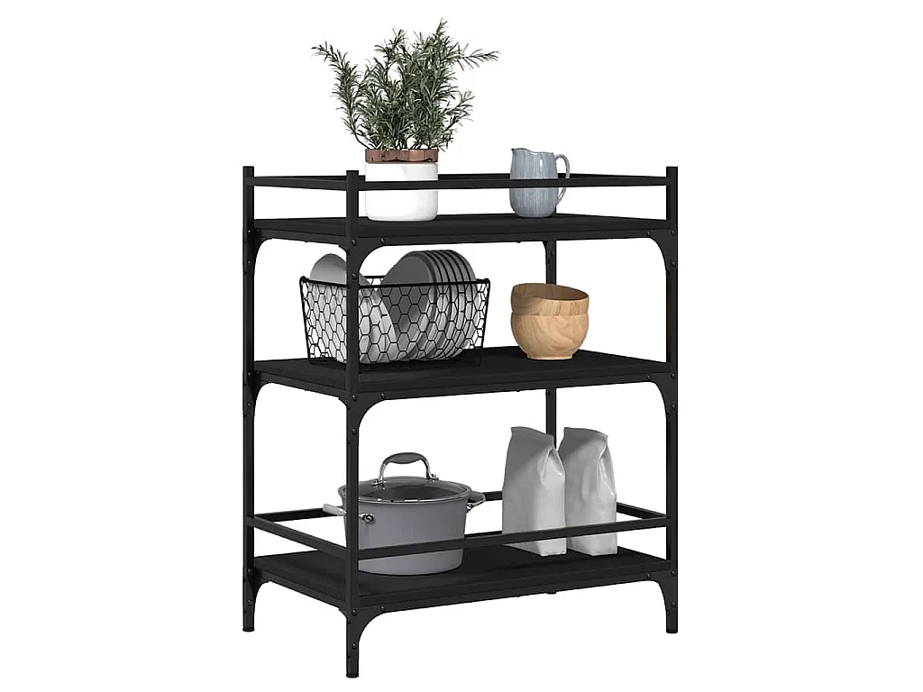 Chariot de cuisine noir 65x40x86,5 cm bois d'ingénierie