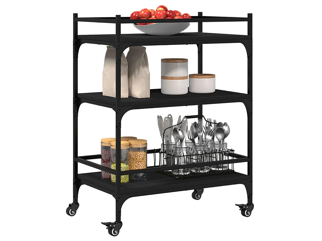 Chariot de cuisine noir 65x40x86,5 cm bois d'ingénierie