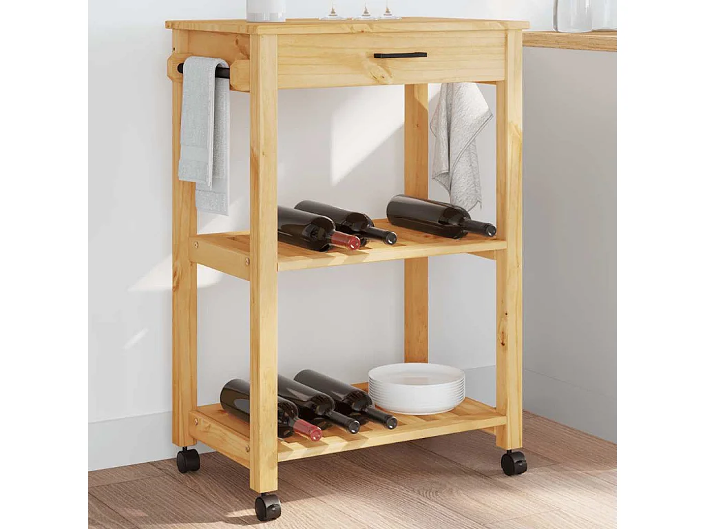 Chariot de cuisine MONZA 60x40x88,5 cm bois massif de pin